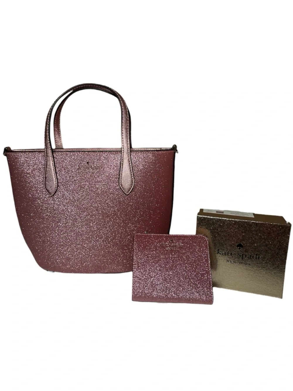 Kate Spade New Glitter Convertible Satchel & Matching Wallet in Mitten Pink Set